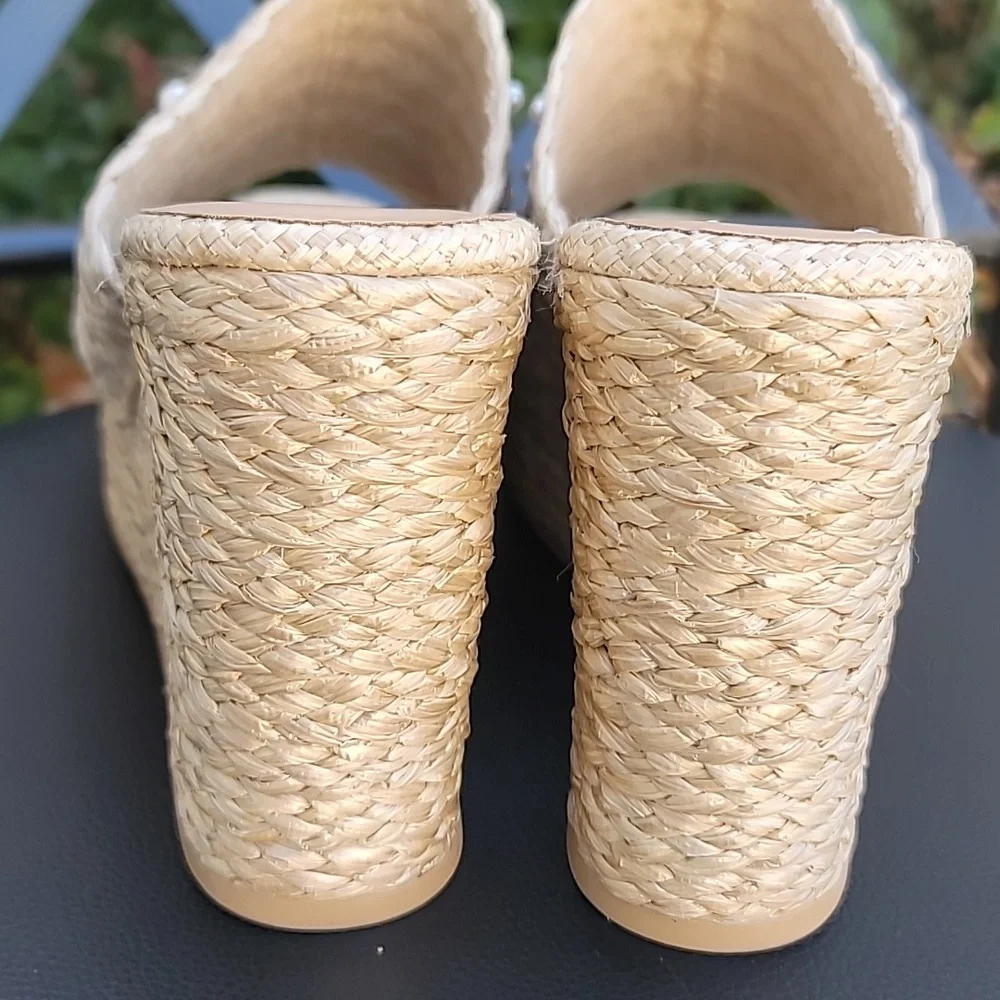 Sandals Wedge Platforms Straw Fiber  Pearl Embellished Anaya SZ 12
